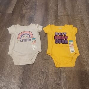 NWT Baby girls 2pc yellow & beige spring onesies size 0-3mos